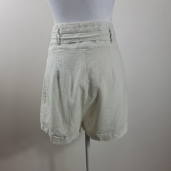 Shinestar Linen Shorts Womens L White Belted Button Fly High Waist Paperbag Boho - Picture 4 of 12